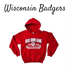 NWT Gildan Red & White Youth Wisconsin Badgers 2020 Rose Bowl Hoodie Sz Medium